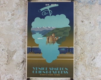 Original Venice Simplon Orient Express Poster, The Alps by Fix Masseau, Grapes, 1985 limited edition of 200, train, art deco, wall art decor
