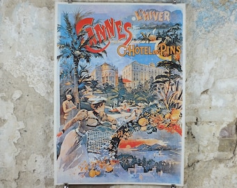L'Hiver Cannes Cote d'Azure Poster, Hotel des Pins on the French Riviera, reproduction from the 1980s, wall art decor