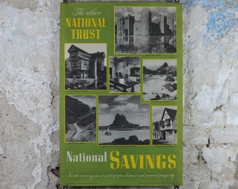 1948 Original National Savings Poster, The National Trust, Bodium Castle, Cheddar Gorge, Lindisfarne Castle, England, wall art retro decor