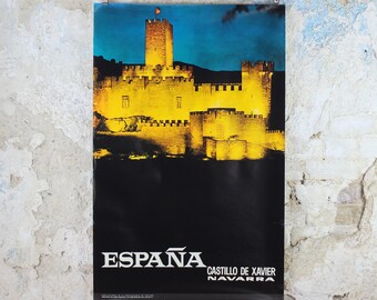 1960s Navarre Travel Poster, Castillo de Xavier, Vintage Spanish, Spain travel tourism, holiday vacation, wall art decor