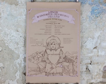 1971 Folk Music at Tupholme Manor Park Poster, 1999 reprint, by Ian Beck, James Taylor, The Byrds,  Psychedelic rock music, wall art decor
