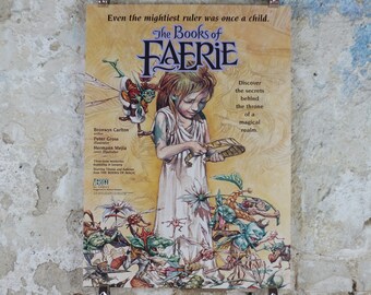1996 The Books of Faerie Poster, advertising for children's books from Bronwyn Carlton, Peter Gross, Books of Magic, wall art retro decor
