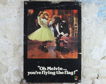 1970s PG Tips Chimpanze Poster, Oh Melvin you're flying the flag, tea, tea bags, kitchen, distressed condition, wall art retro decor