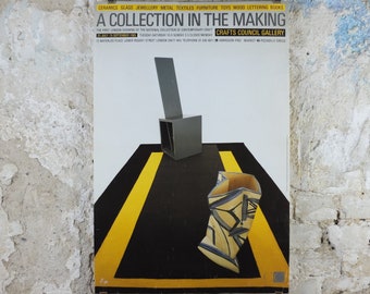 1985 Crafts Council Gallery London Poster, National Collection of Contemporary Craft, ceramics rugs, gallery exhibition wall art decor