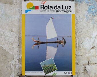 1980s Rota da Luz Poster, Costa de Prata, Vintage Portugal, Portuguese travel tourism, holiday vacation, wall art decor