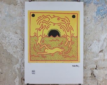 1990 Keith Haring Poster, Untitled 1983, Dolphins Water, Limited Edition of 150, Keith Haring Foundation Prints, Pop Art, Street wall decor