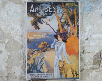 Antibes Cote d'Azure Poster, SNCF French Riviera, reproduction from the 1980s, wall art decor
