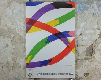 1972 Munich Olympics Poster, Piero Dorazio, Coloured Ribbons, sport, Olympische Spiele Munchen, wall art decor