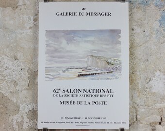 1982 Emile Petit Poster, White Cliffs Seascape, Ministry of Post and Communications, Paris, artist gallery exhibition, wall art decor