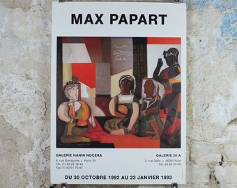 1993 Max Papart Poster, Homage to Delacroix and Serge Poliakoff, pop art and cubism, artist gallery exhibition, wall art decor