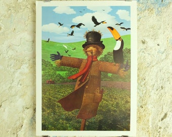 Original Vintage Guinness Toucan Poster, scarecrow, garden harvest, advertising ale Irish stout beer print wall art retro 1970s