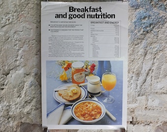 Original Vintage Kelloggs Cornflakes Poster Breakfast Cereal toast marmalade juice milk healthy nutrition Kitchen print wall art retro 1980s