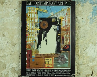 1989 Bath Contemporary Art Fair Poster, Cities Hidden in Jungles by Jake Tilson, 9th Art Fair at Green Park Station, exhibition advertising