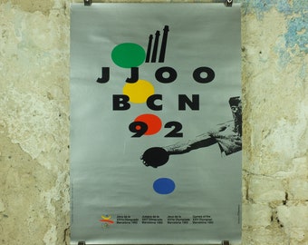 Vintage Barcelona Olympic Poster, Discus by Albert Isern, 1992, XXV Olympiad, post modern, sport wall art 1990s