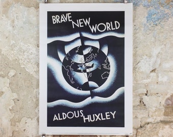 Brave New World Poster, Aldous Huxley, dystopian novel, Chatto and Windus, Bookish Design, reprint, wall art decor
