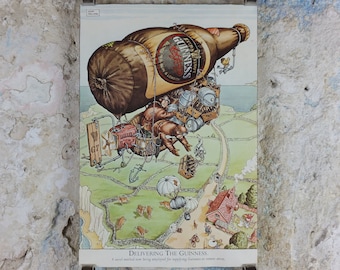 Vintage Gentle Art of Making Guinness Poster, Delivering the Guinness, advertising ale Irish stout beer print wall art retro 1980s