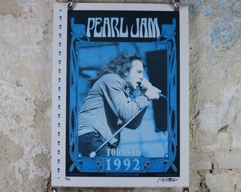 1992 Pearl Jam Concert Poster, Toronto Canadian Tour, signed by Bob Masse, 4/10 uncut A/P artists proof, Seattle Grunge music wall art decor