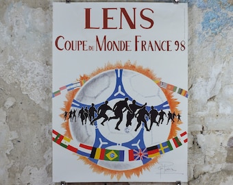 1998 World Cup Poster, Lens France 98, Coupe du Monde, by G Pekkler, football, soccer, 80cm x 60cm, original sport wall art decor