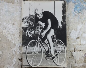 Vintage Cycling Poster, monochrome racing bike, road racing, Mamil, middle aged man in lycra, wall art retro decor