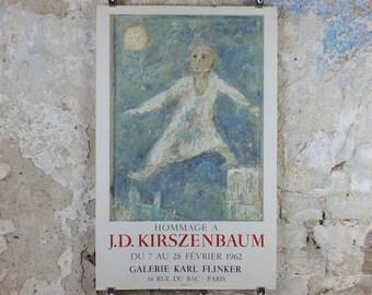 1962 J.D. Kirszenbaum Poster, Hommage J.D. Kirszenbaum, Jewish art, Impressionism Expressionism, artist gallery exhibition, wall art decor