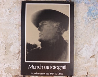 1987 Edvard Munch Poster, Self Portrait at Ekely 1930, Photography Munch Museum, Expressionism Symbolism, gallery exhibition, wall art decor