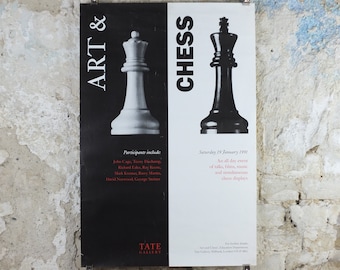 1991 Art and Chess Poster, Tate Gallery London, Black King White Queen, art gallery exhibition, wall art decor