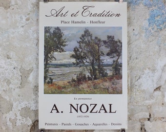 1980s Alexander Nozal Poster, coastal landscape, beach & meadows, artist gallery exhibition, wall art decor