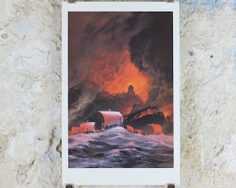 1998 Tolkien Silmarillion Poster, The Flight of the Numenoreans, by Ted Nasmith, Middle Earth pre Lord of the Rings, print wall art decor