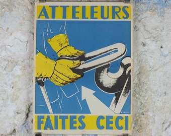 1950s Vintage French safety poster, by Durupt, health and safety, industrial, train rail dangers, retro wall art decor