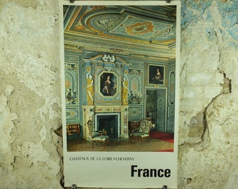 1950s French Loire Valley Travel Poster, Château de Cheverny, travel tourism, wall art decor