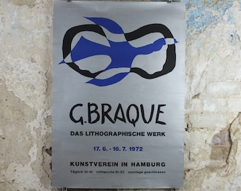 1972 Georges Braque Poster, Bird Crossing a Cloud, das lithograpische werk, Cubism, Fauvism, artist gallery exhibition, wall art decor