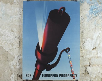 1950 ERP European Recovery Fund Poster, For European Prosperity, Marshall Plan, by Wladimir Flem, flags, European Union, wall art decor