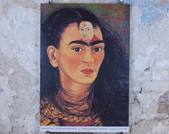 1993 Frida Kahlo Poster, "Diego and Me" or "Diego y yo" 1949 self portrait with husband, Surrealism Naive, gallery exhibition wall art decor