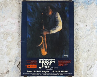 1992 Brecon Jazz 92 Poster, jazz music, Brecon Beacons, Wales, European Arts Festival, by Valerie Ganz, wall art decor