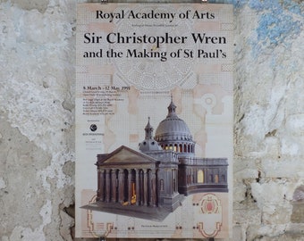 1991 Royal Academy of Arts Poster, Sir Christopher Wren, "The Making of St Pauls" Architecture, artist gallery exhibition, wall art decor