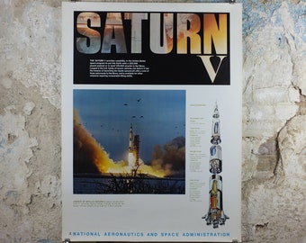 1969 NASA Apollo Saturn V Poster, the launch rocket used in the Moon landings, Apollo Program, Rocketry, wall art decor