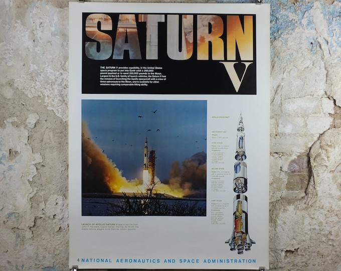 1969 NASA Apollo Saturn V Poster, the Launch Rocket Used in the Moon ...