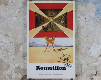 Vintage Dali Roussillon Poster, Salvador Dali, Butterflies, SNCF, travel tourism, 60cmx37cm, Chemins de fer Francais, wall art 1970s