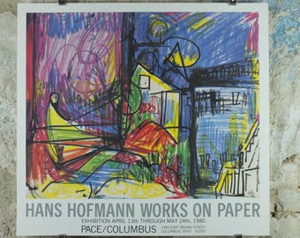 1980 Hans Hofmann Poster, Landscape in pastel crayon, Works on Paper, Pace Columbus Ohio, German American painter, wall art decor