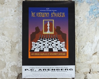 1996 Chess Theatre Poster, "The Missing Chess Piece" or "Het Verdwenen Schaastuk", chessboard, film cinema memorabila, wall art decor