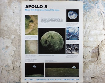 1969 NASA Apollo 8 Poster, Man's first direct close look at the Moon, Apollo Program, ISS laboratory, wall art decor