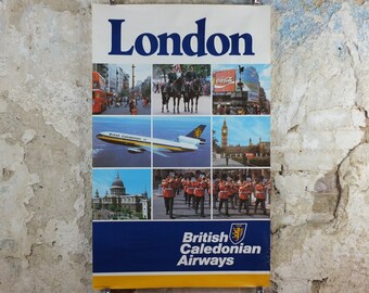 1970s British Caledonian Airways Poster, London, McDonnell Douglas DC 10, Aviation, travel wall art decor