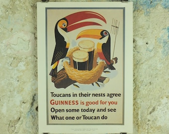 Guinness Toucans Poster, by Raymond Tooby 1957, Guinness is Good for You, Advertising campaign Wall art retro 1990s