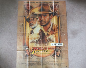 1989 Indiana Jones and the Last Crusade Poster, Original French "Grande" Poster,  wall art decor, Harrison Ford, Sean Connery, George Lucas