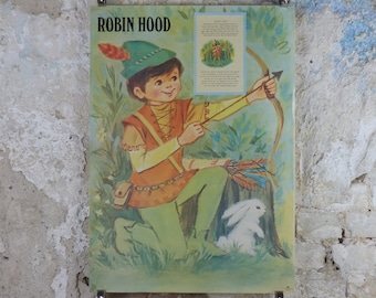 1970s Robin Hood Nursery Poster, Vintage nursery rhyme, from Rustcraft greeting cards, wall art decor