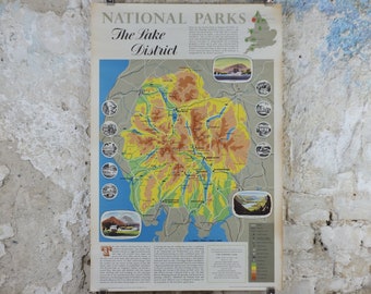 1968 Lake District Poster, National Parks, Cumbria, Scarfell Pike, Windermere, Wordsworth, Travel and Tourism, walking trail, wall art decor