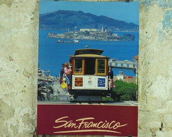 Vintage San Francisco Travel Poster, Alcatraz, Tram, Harbour, San Francisco Bay, Golden State, travel and tourism tourist wall art 1980s