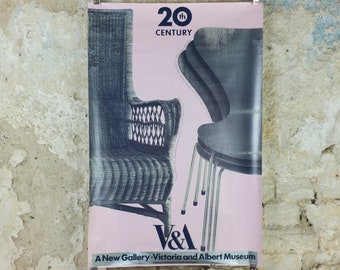 1990s V&A Museum Poster, Chairs in the 20C, Sleepy Hollow (1920) and Ant Chair (1952), Victoria and Albert gallery exhibition wall art decor