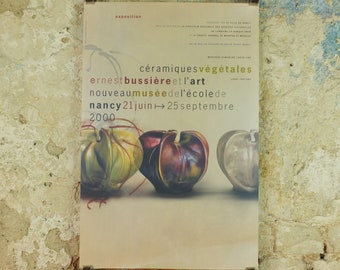 Vintage École de Nancy Poster, Ceramic Vegetables by Ernest Bussiere, art nouveau, 2000 exhibition, La Ville de Nancy, ceramiques vegetales