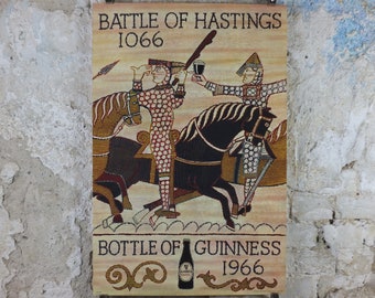 1066 Guinness Poster, 1966 Original, Bayeux Tapestry theme, Norman Invasion of Britain, Beer advertising campaign, retro wall art decor